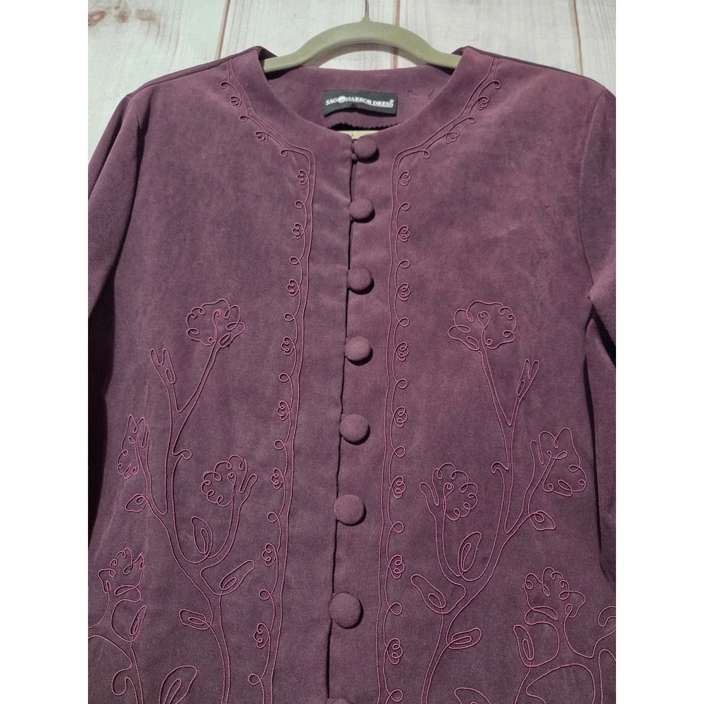 Sag Harbo Purple Faux Suede Embroidered Button Front Jacket Womens No Size Tag